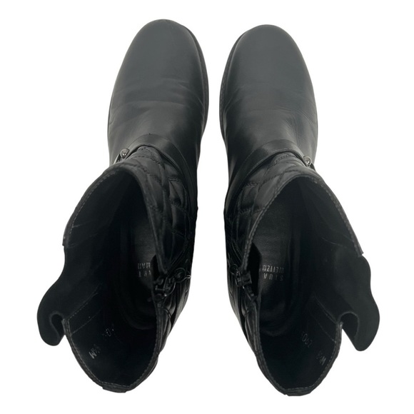 Stuart Weitzman Black Leather Quilted Biker Motorcycle Booties Women’s 8.5 - Picture 8 of 16